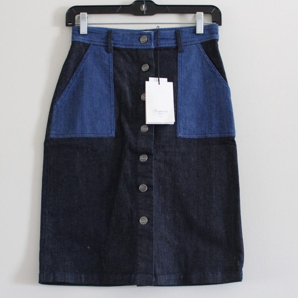 NWT Bonpoint Women's Jessy Colorblock Denim Button Front Skirt 34‎ (2)
